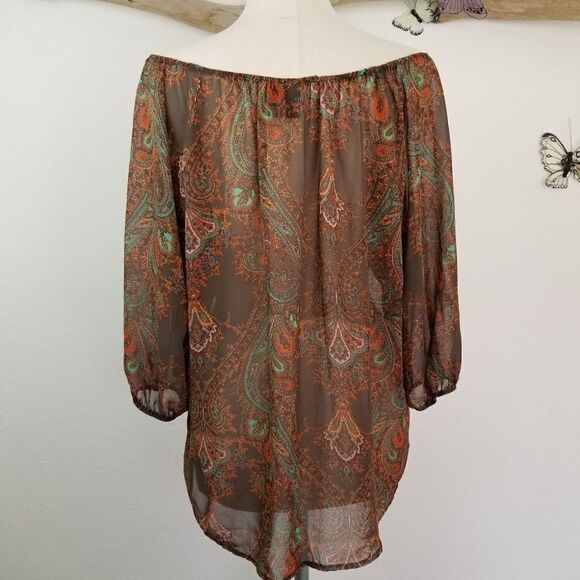 Bobeau elastic off the shoulder boho paisley top - Picture 5 of 6